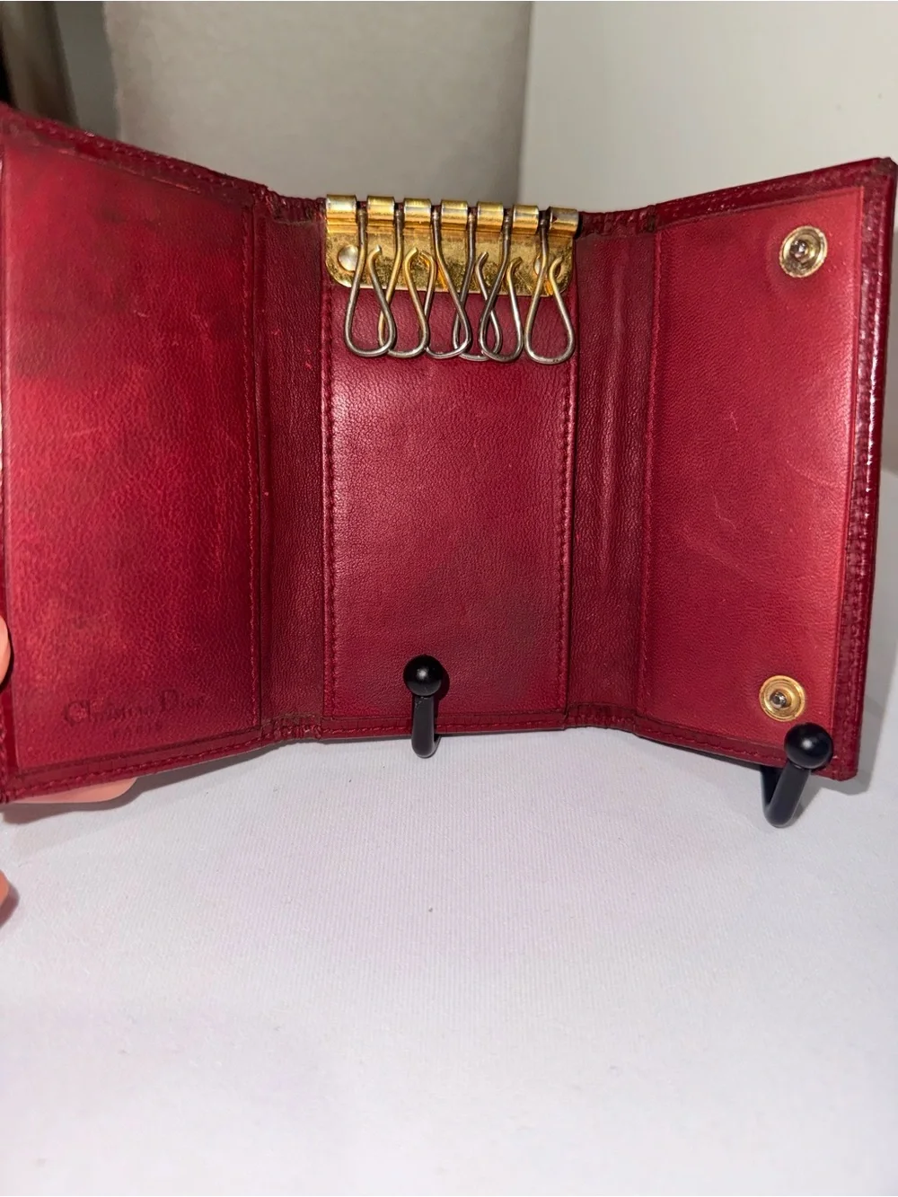 Dior Burgundy Trotter 6 Ring Key Case Card Holder